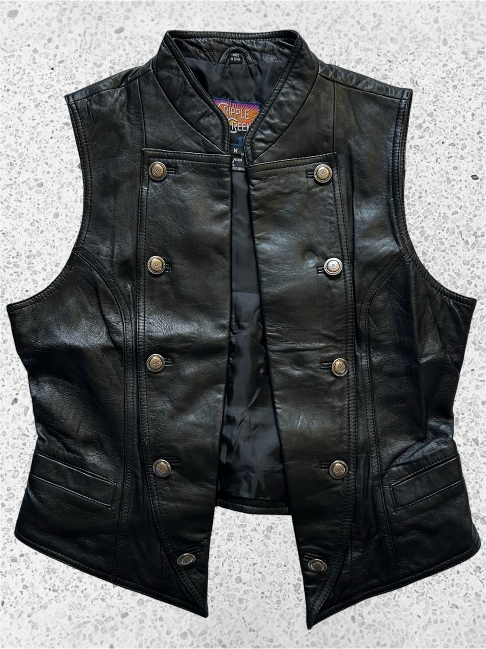 Vintage 90s Cripple Creek Leather Biker Bikercore Vest Black Unisex Medium